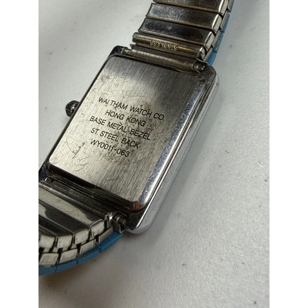Vintage Waltham YY0011-063 Quartz Blue Dial Rectangle Watch Hong Kong Untested
